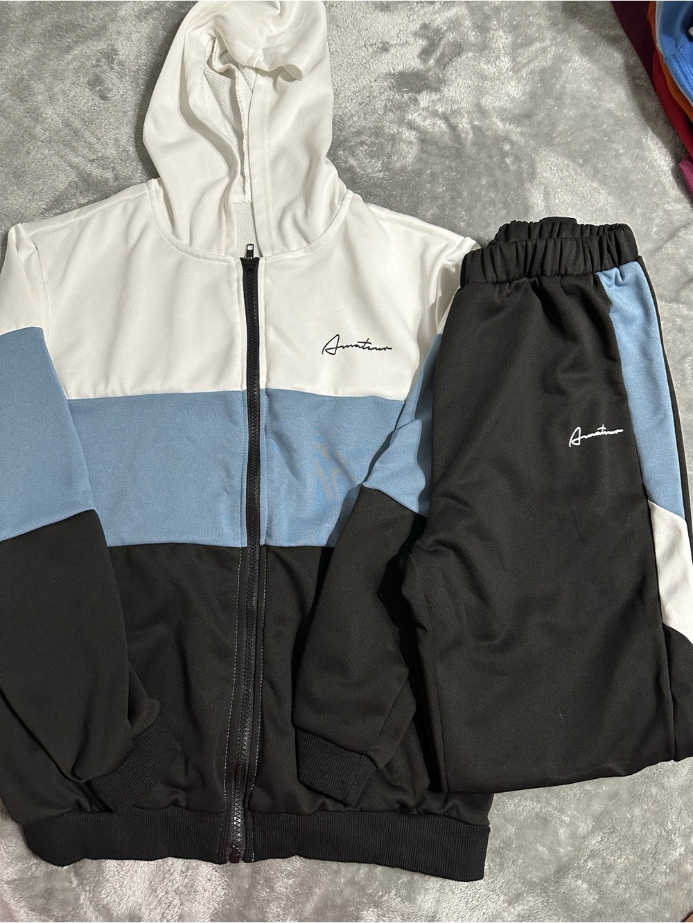 Men's Colorblock Zip Hoodie & Jogger Set - White, Blue, Black